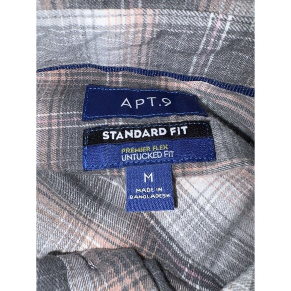 Apt. 9 Casual flannel Shirt Long Sleeve Button Down Men Medium untucked fit - Picture 7 of 8